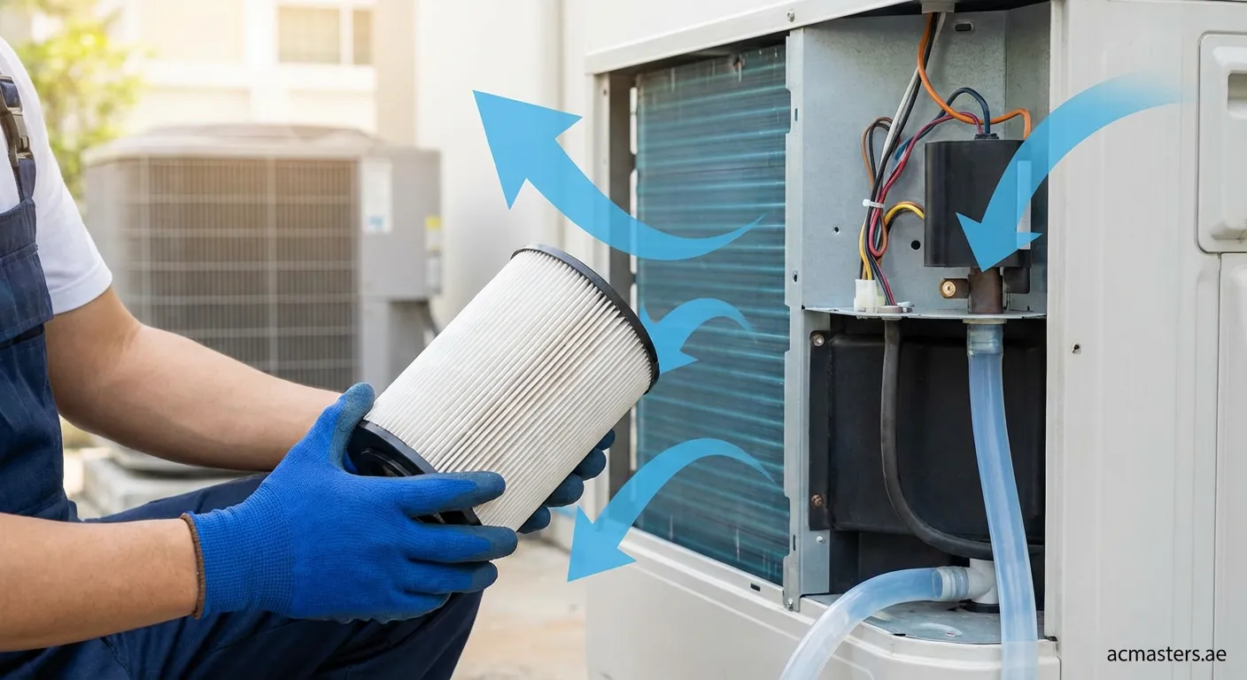 Suction filter installed on HVAC compressor line for protection