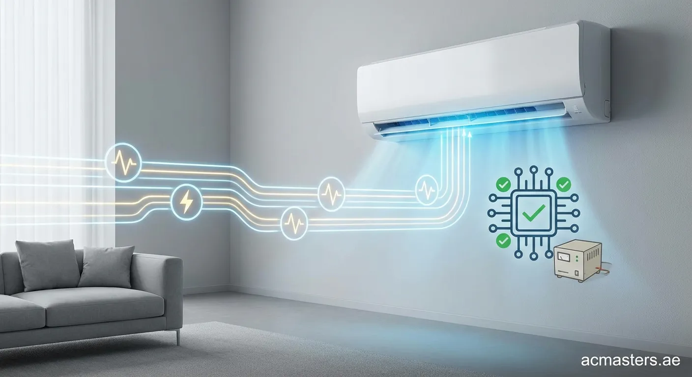 Modern split air conditioner indoor unit mounted on white wall showing digital display