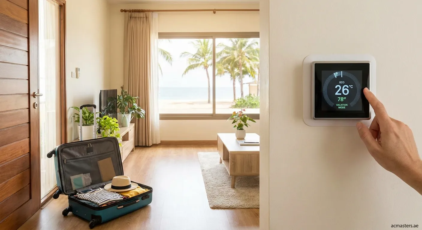 Thermostat displaying optimal vacation temperature setting