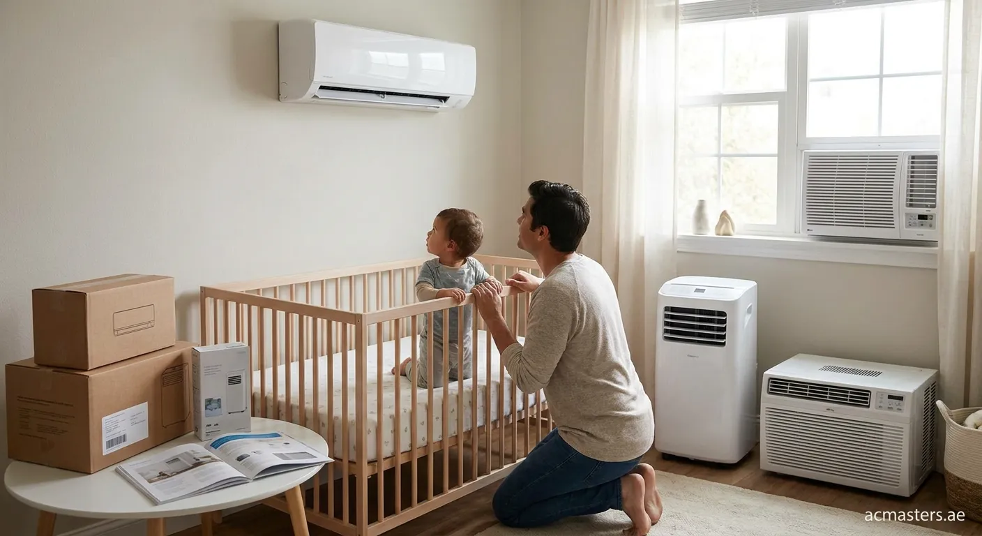 Baby sleeping comfortably in well-air-conditioned nursery room