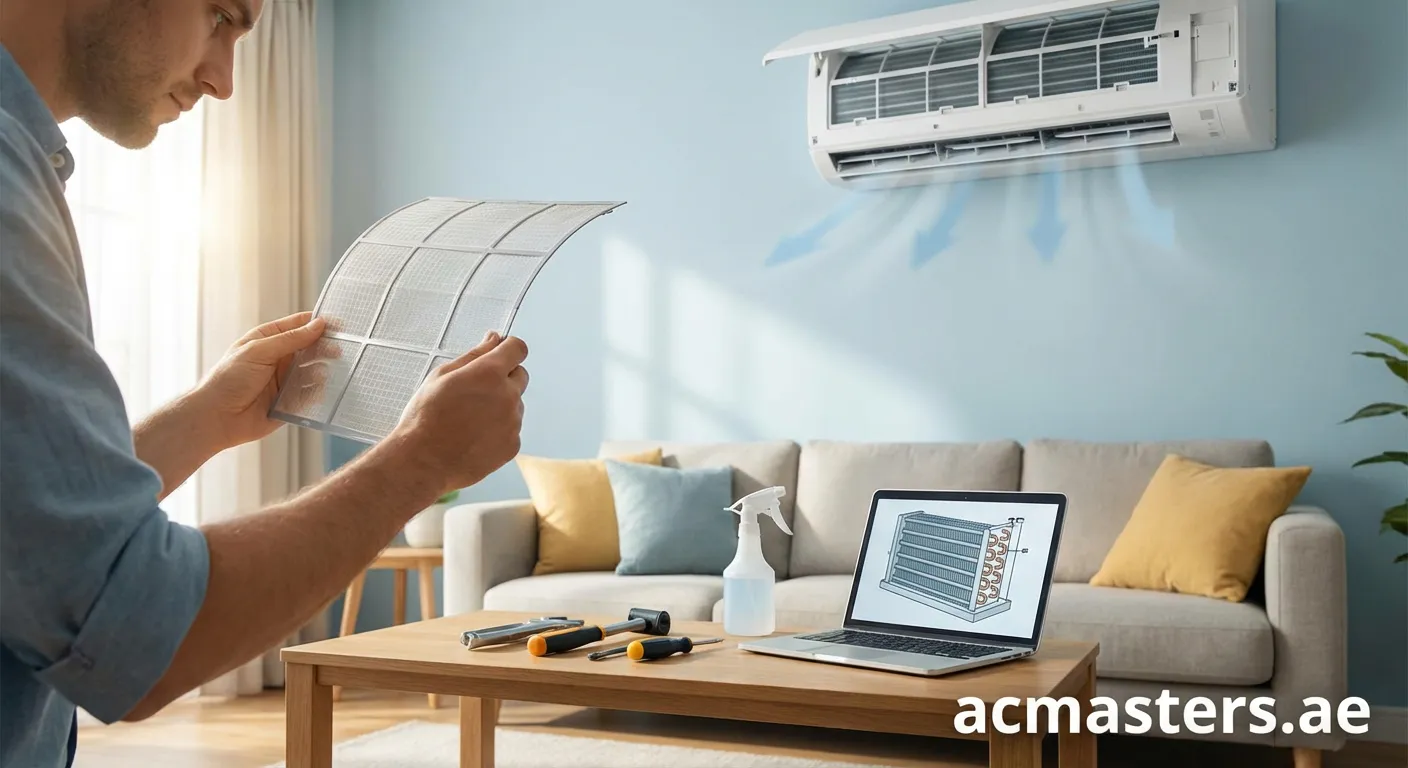 Man checking air conditioner vent for weak airflow