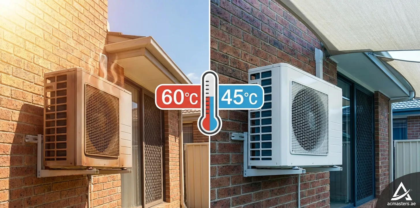 Outdoor air conditioner unit sitting in direct sunlight causing overheating