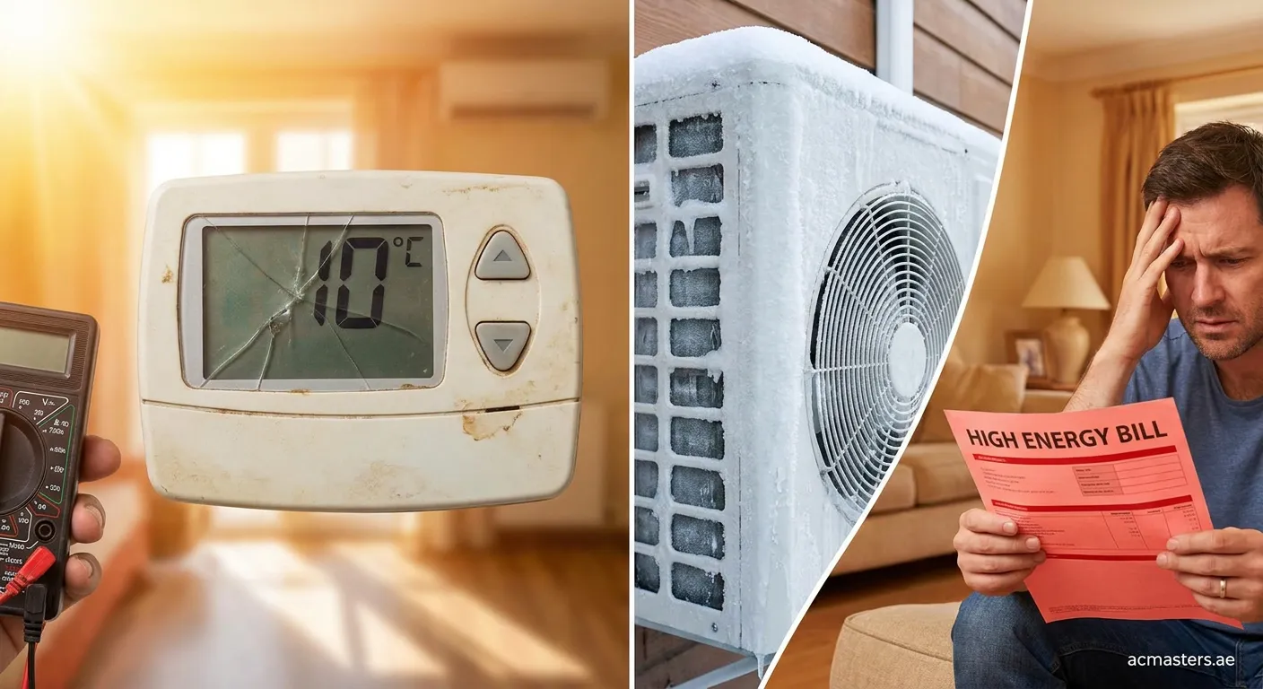 Technician checking AC sensor readings with diagnostic equipment
