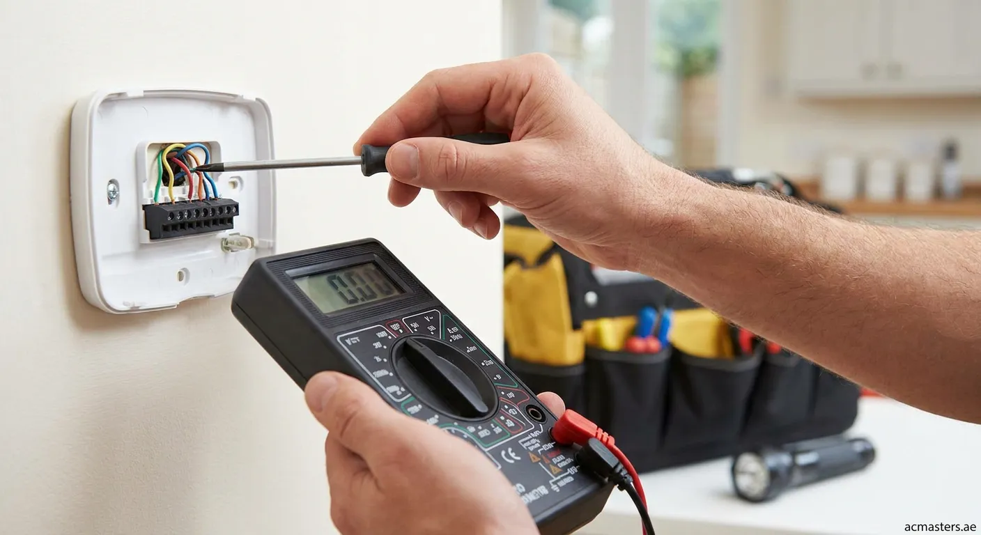Technician checking thermostat wire connections