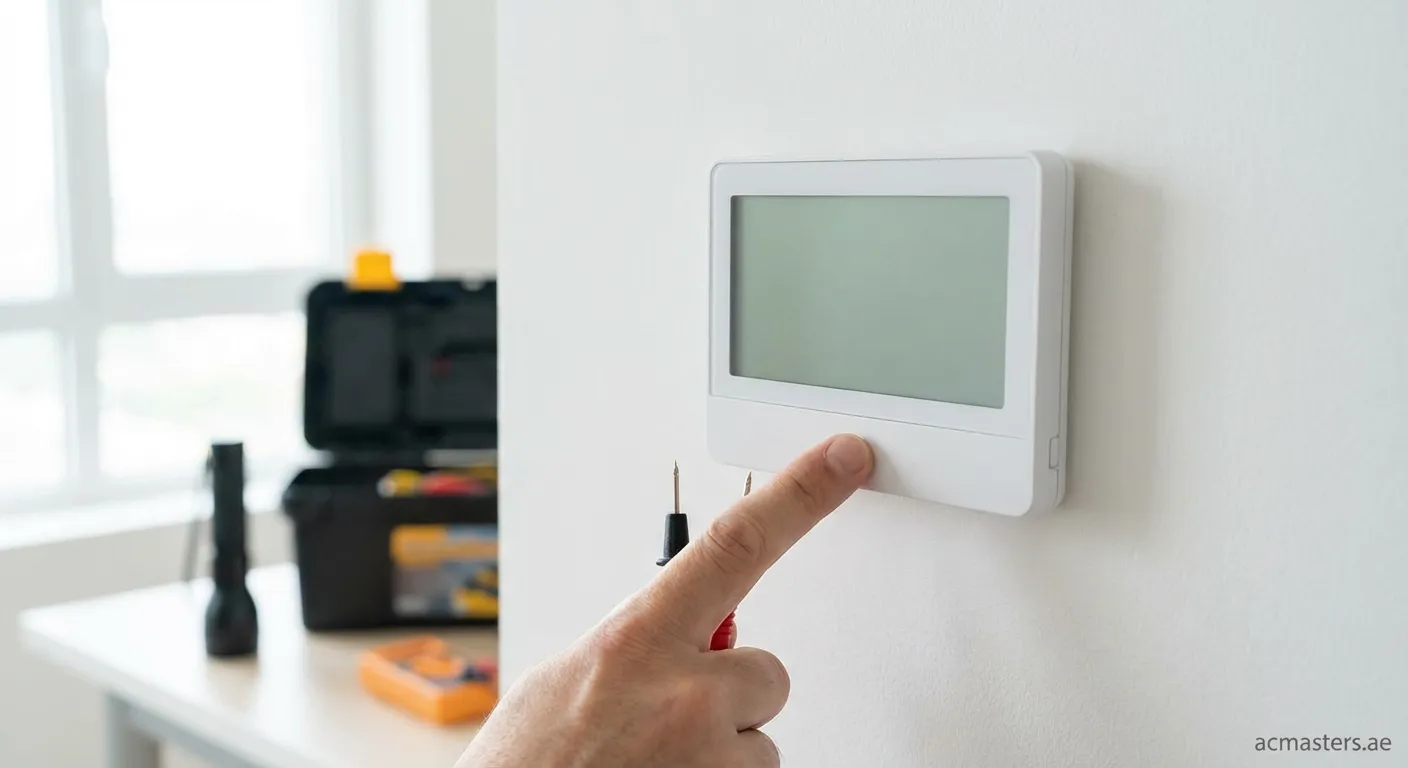 Blank digital thermostat screen showing no display on white wall mount