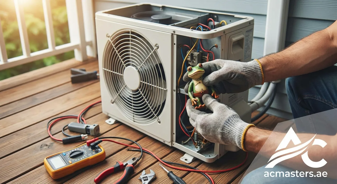 Outdoor air conditioner unit making a croaking sound due to debris or mechanical failure